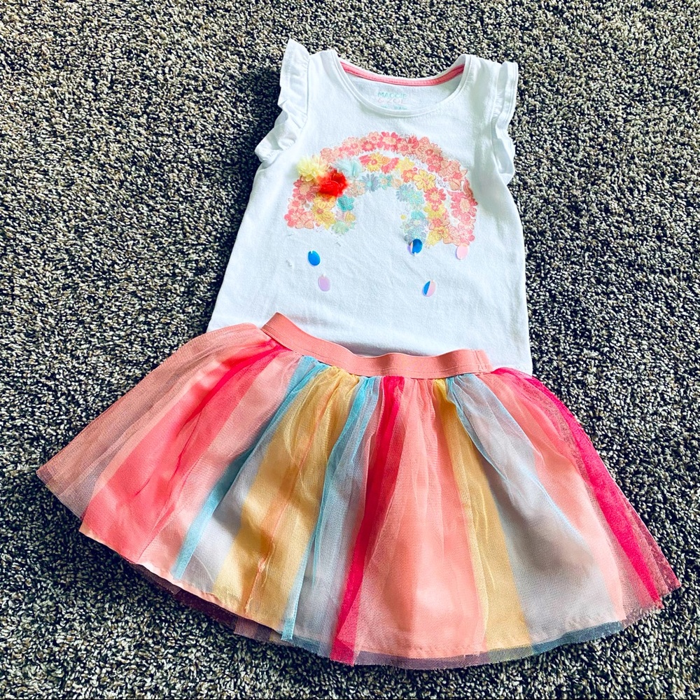 Rainbow floral tutu shirt skirt set size 6-7